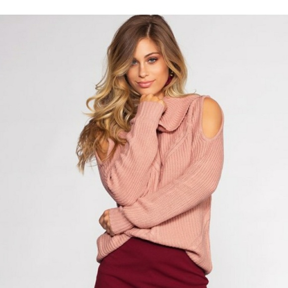 CALDER Blush Pink Cold Shoulder Cowl Neck Sweater - Picture 2 of 5